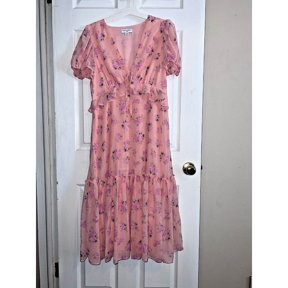LOVE SHACK FANCY Target Fleur Pink Floral Ruffled Midi Dress Boho Party